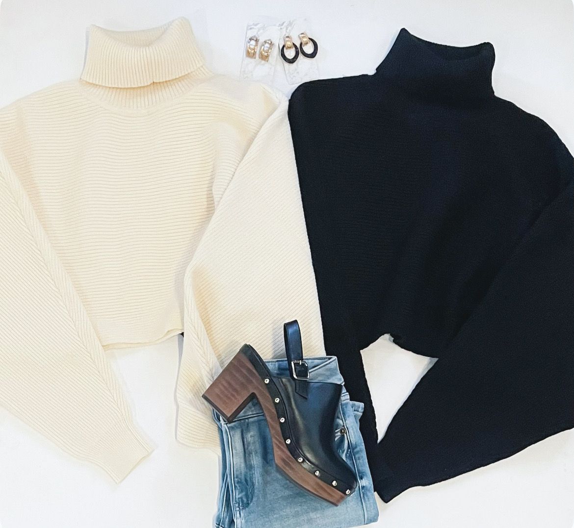 Dolman Ribbed Turtleneck (Black)