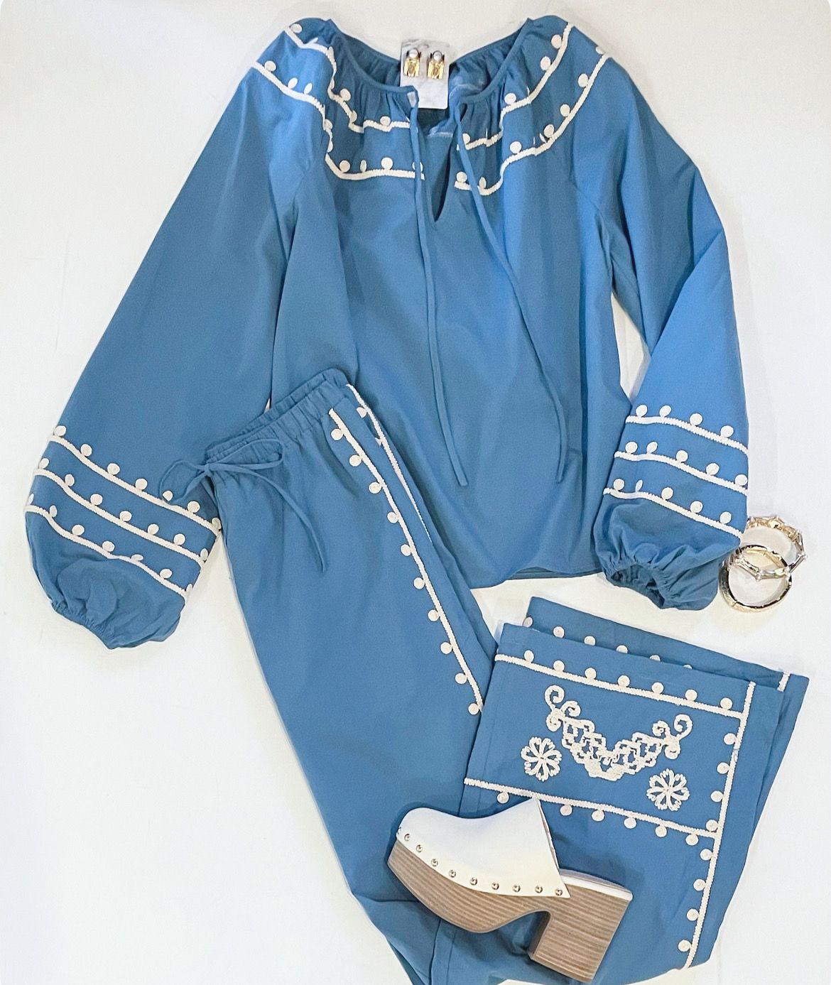 Slate Embroidered Pant Set