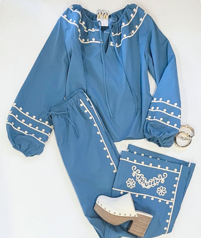 Slate Embroidered Pant Set