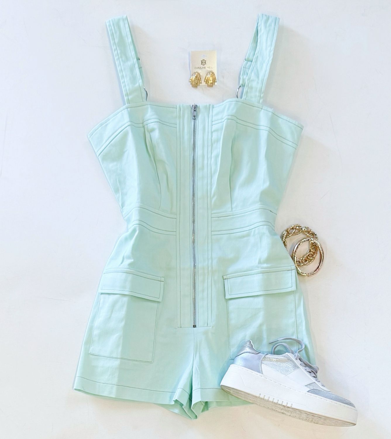 Soft Mint Denim Romper