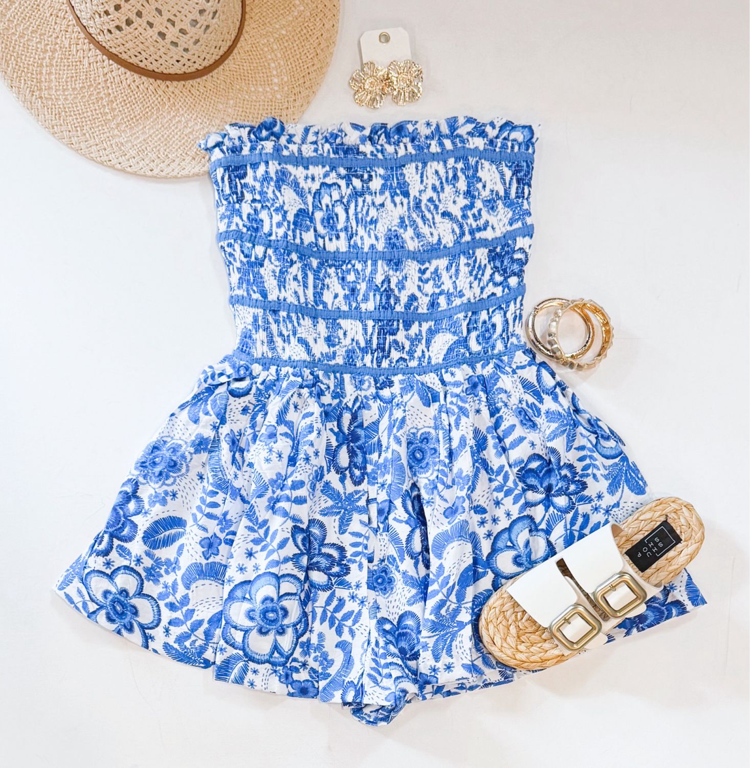 Blue Willow Smocked Romper