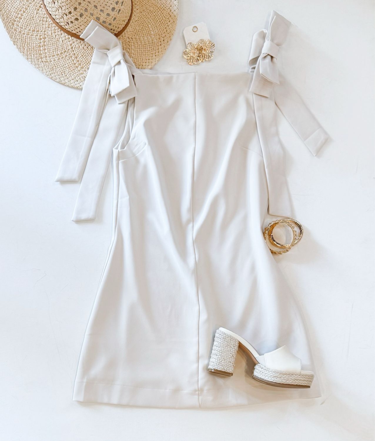 Beige Classic Bow Dress