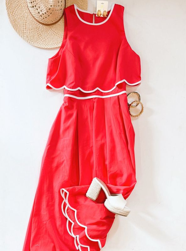 Poppy Red Scallop Midi