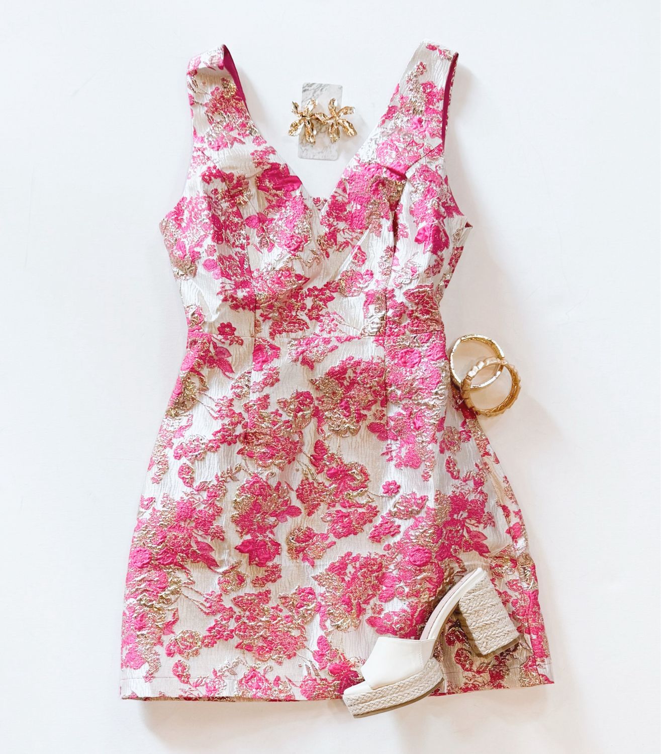 Magenta And Gold Brocade Dress
