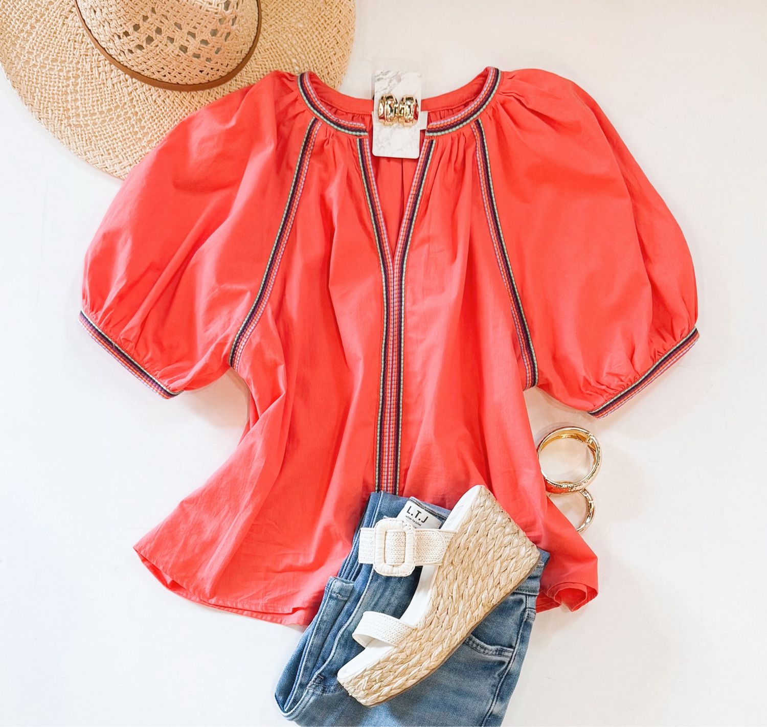 Crushed Coral Embroidered Top