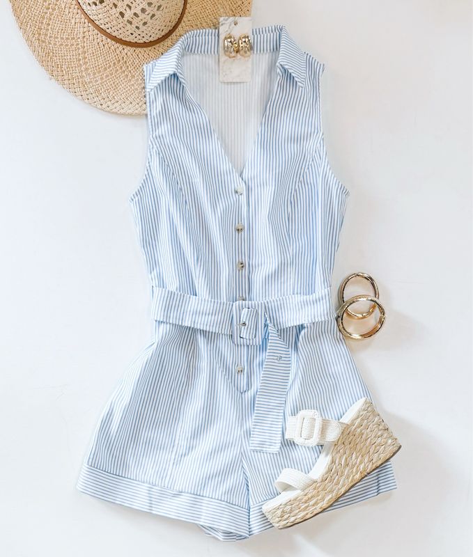 Let’s Lunch Pinstripe Romper