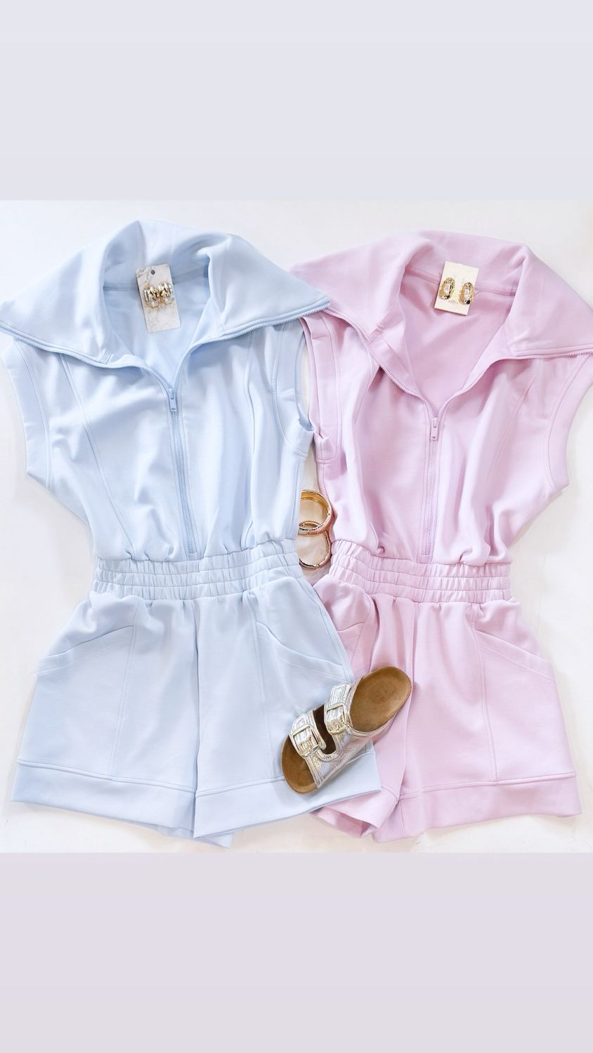 Carpool Romper (Powder Blue)