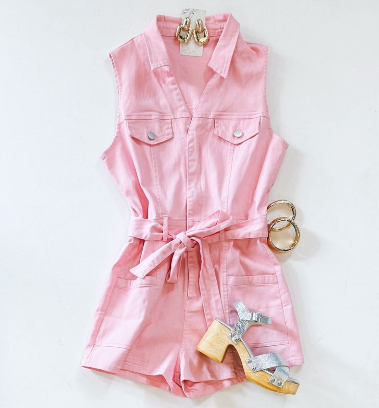 Perfectly Pink Denim Romper