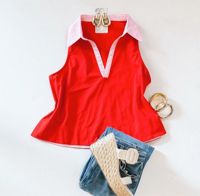 Cherries And Bubblegum Collared Tank