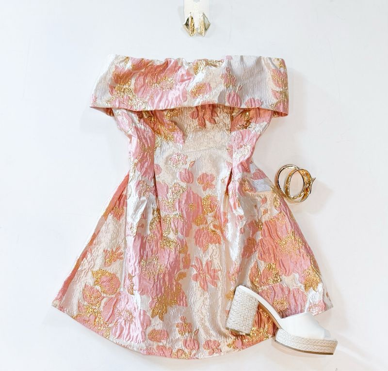 Just Peachy Brocade Dress
