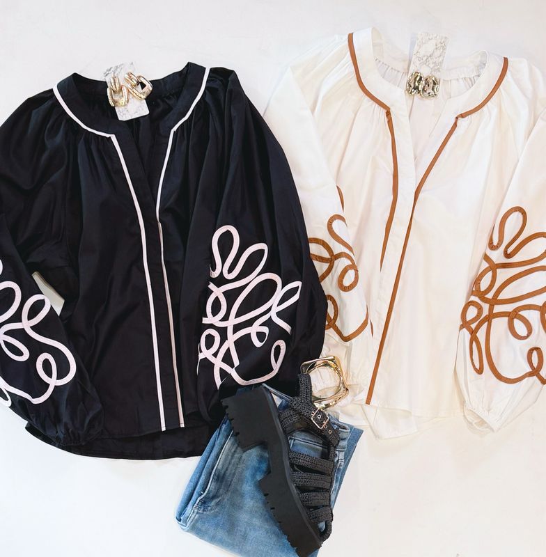 Wild West Embroidered Blouse (Black/Baby Pink)