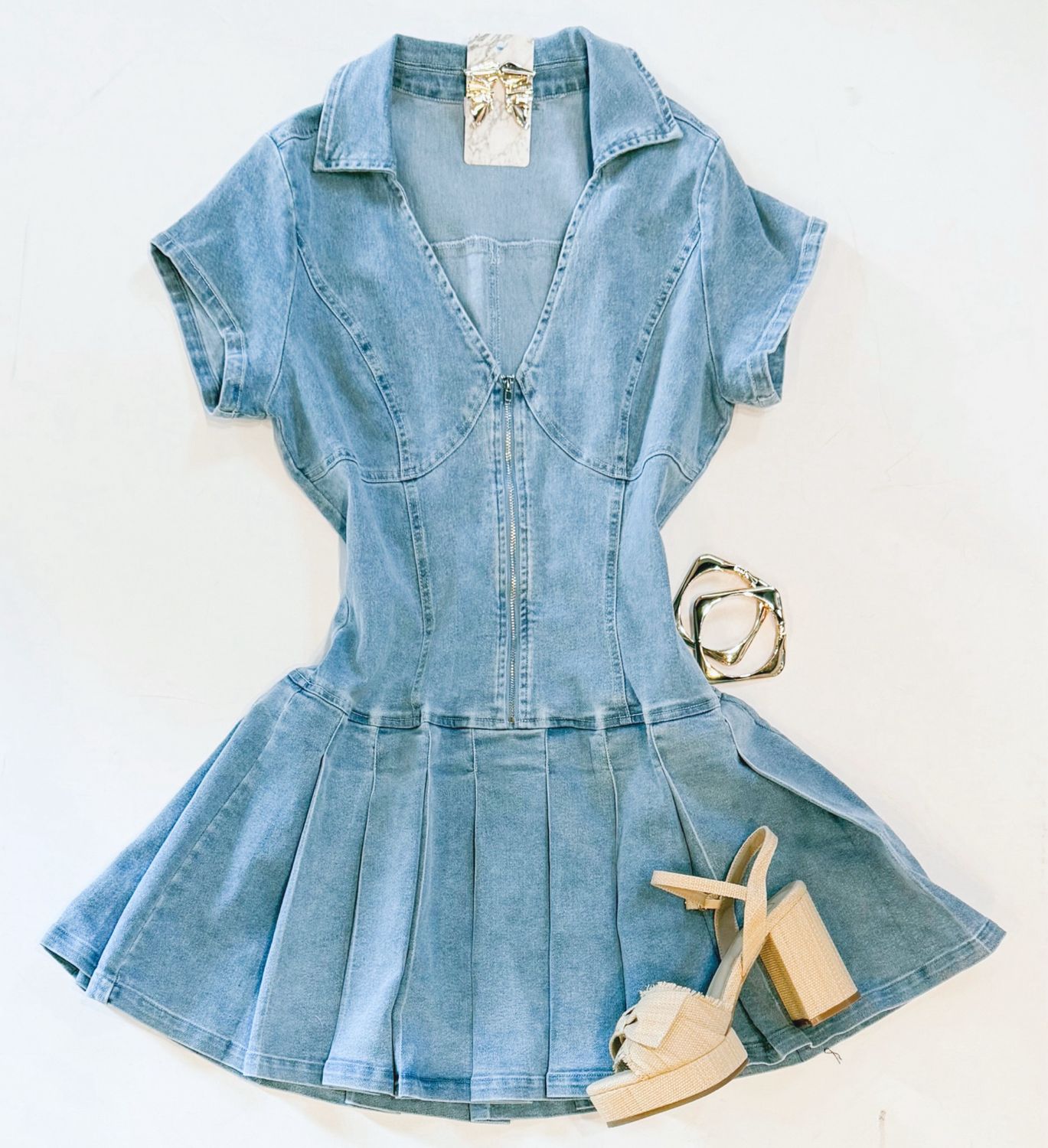 Denim Doll Pleated Dress