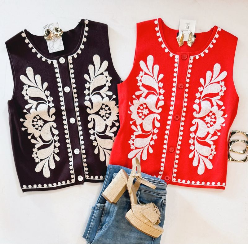 Rich Chocolate Embroidered Knit