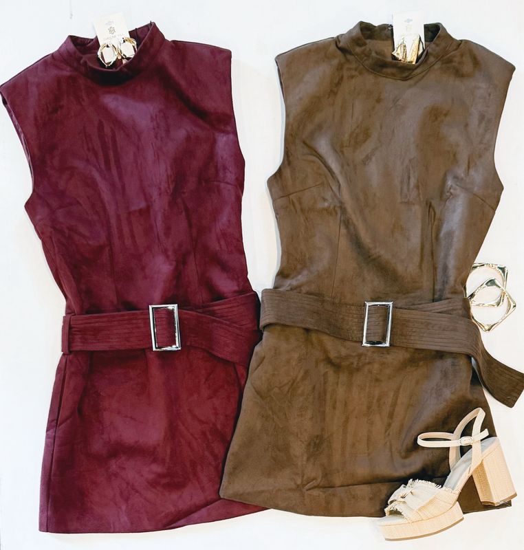 Cherry Lacquer Suede Mini Dress