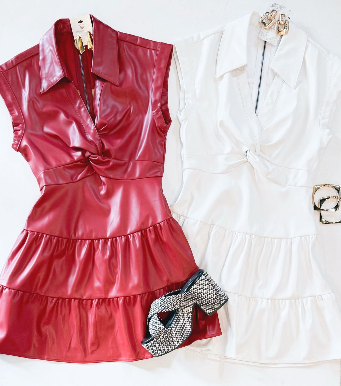 Leather Weather Twisted Dress (Crimson)