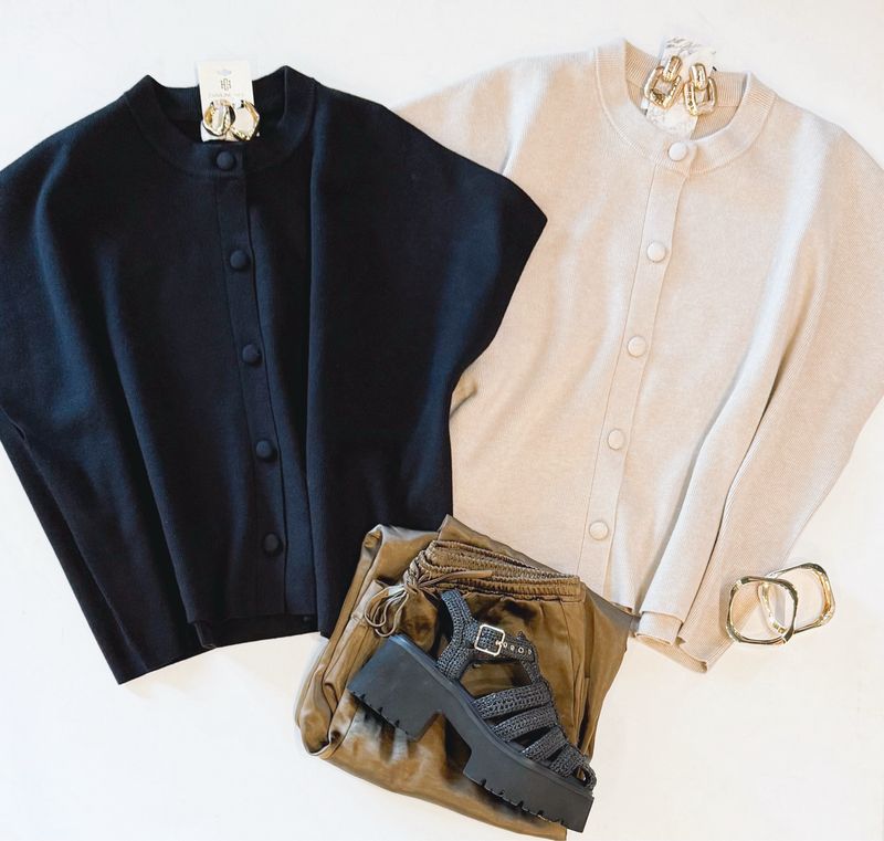 Cool Mom Cap Sleeve Cardi (Oatmeal)