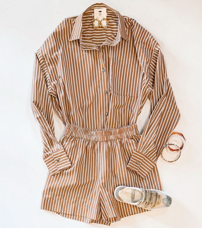 Caramel Stripe Short Set