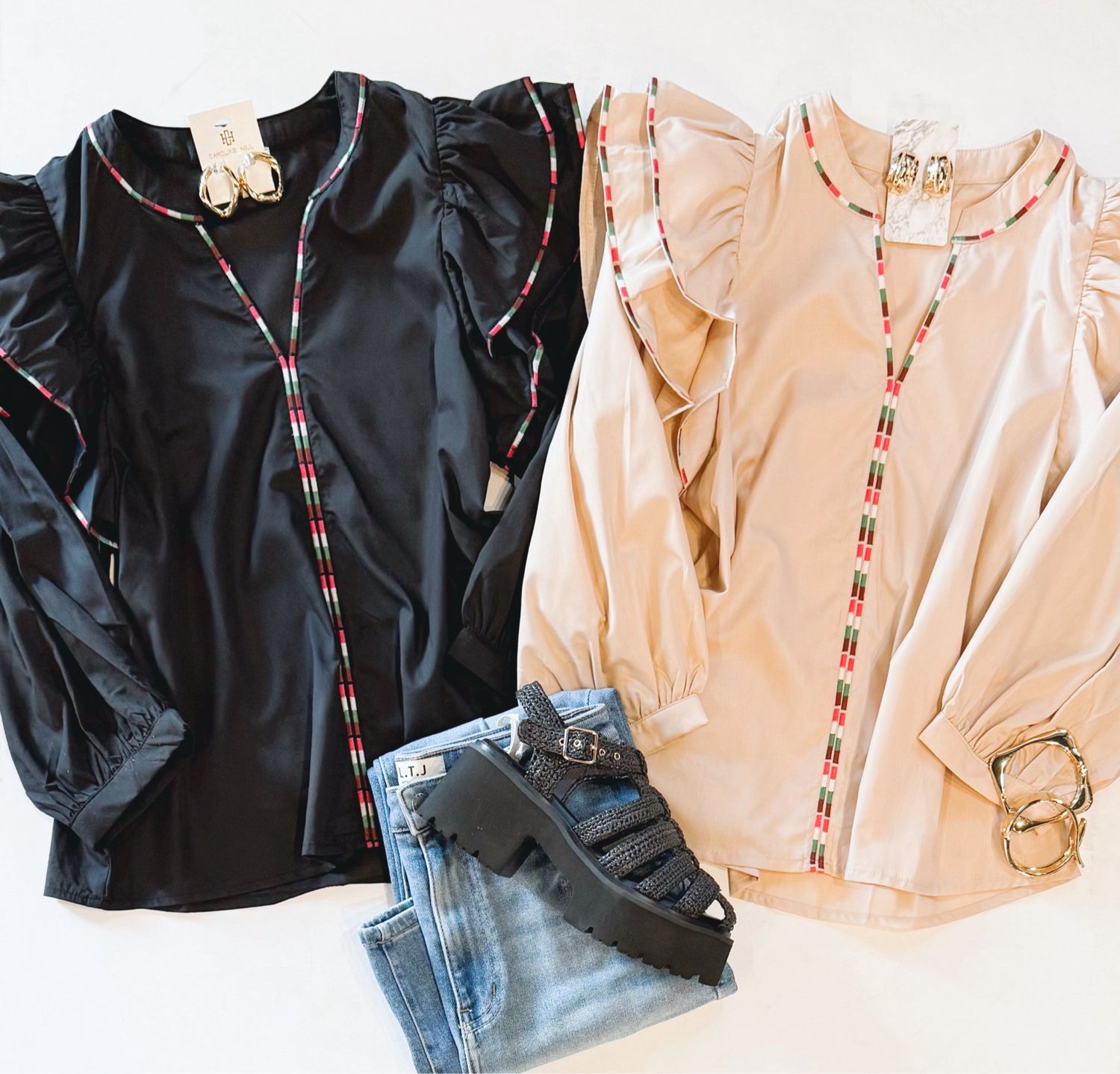 Fall Festive Ruffle Top (Ecru)