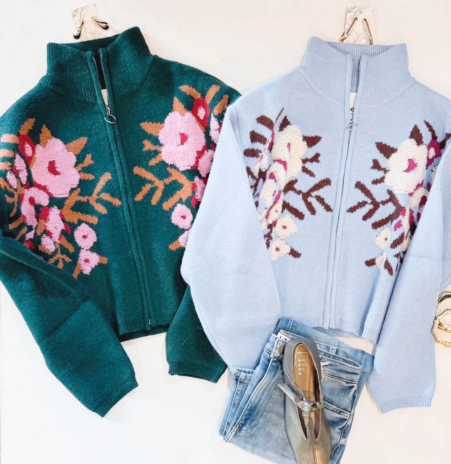 Floral Zip Knit (Forest)