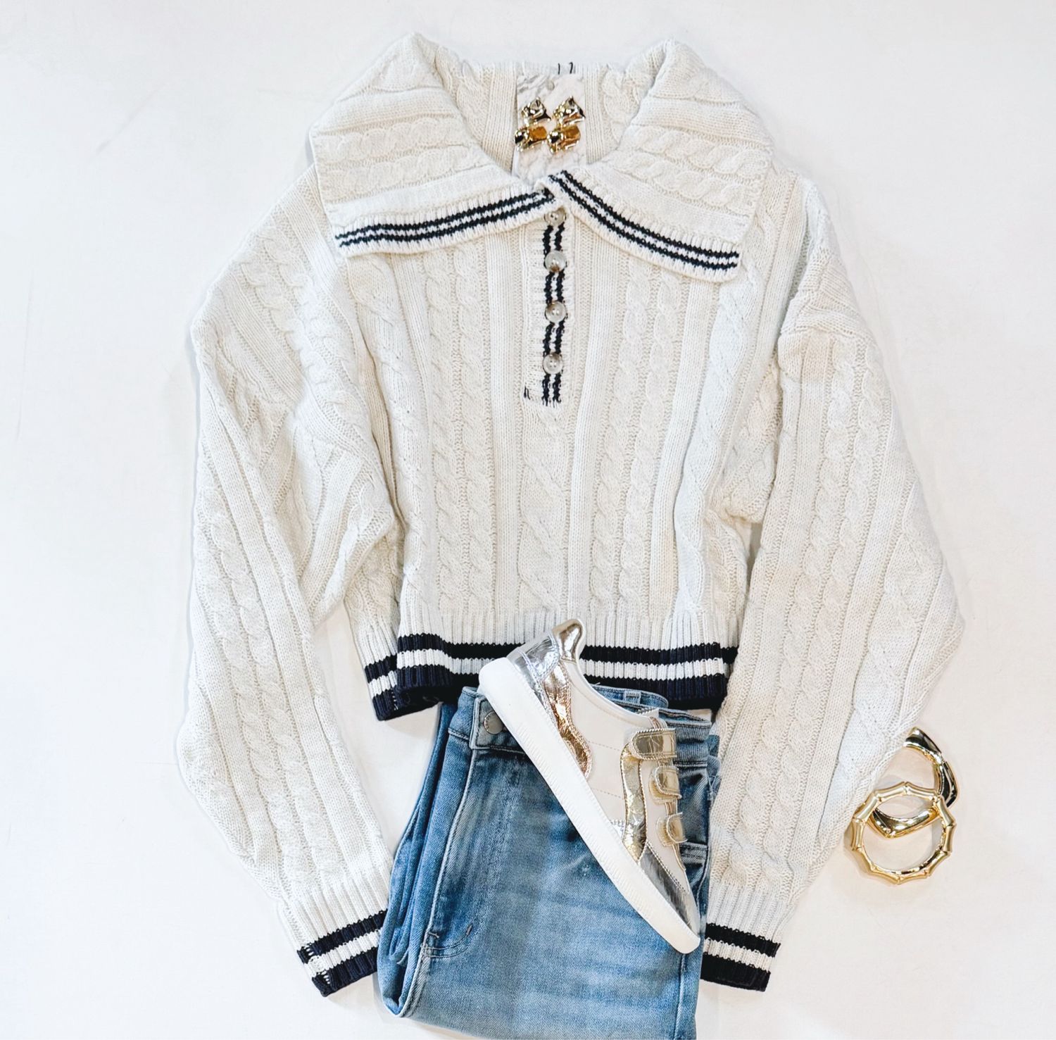 Collegiate Crop Cable Sweater
