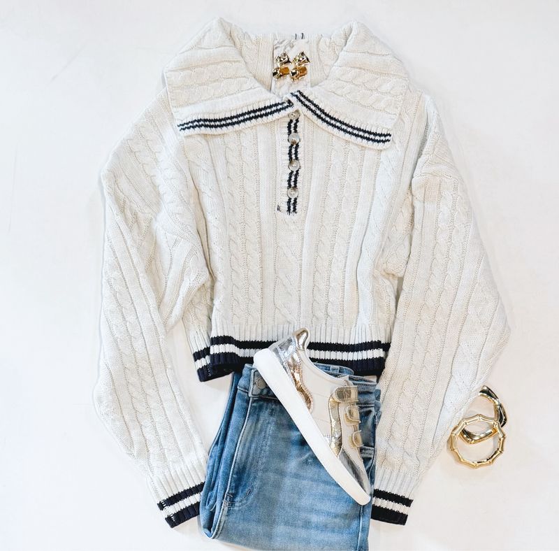 Collegiate Crop Cable Sweater