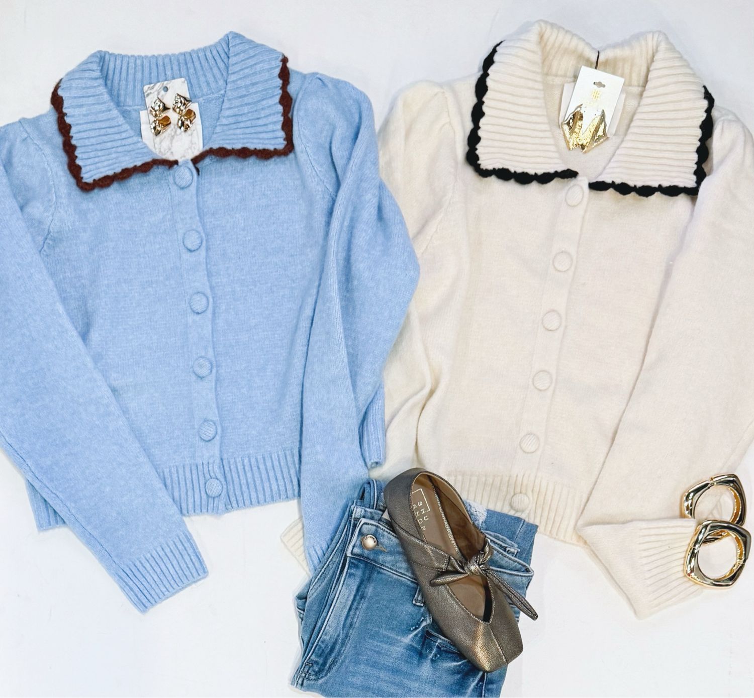 Hot Cocoa Date Cardi (Blue/Brown)