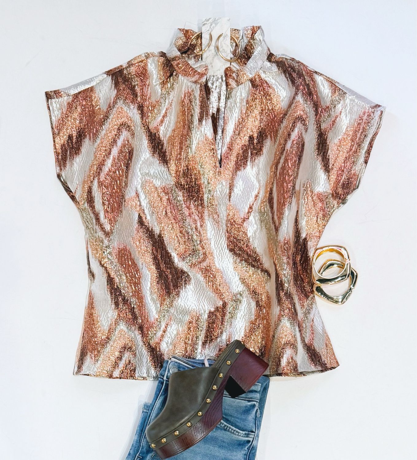 Mixed Metals Brocade Top