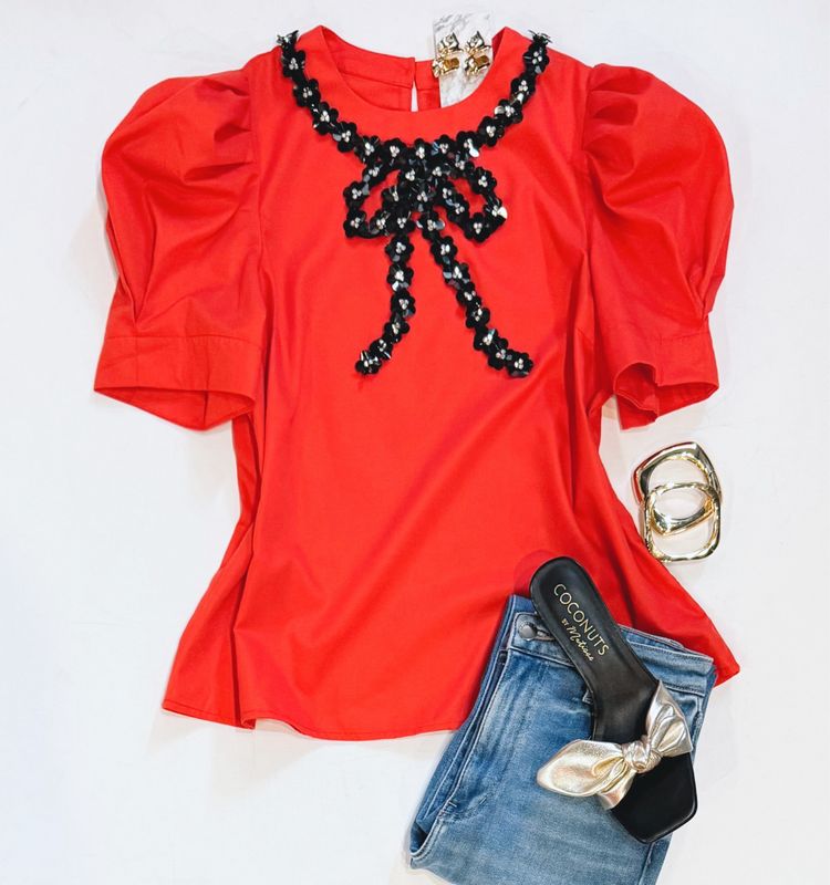 Christmas Red Bow Top