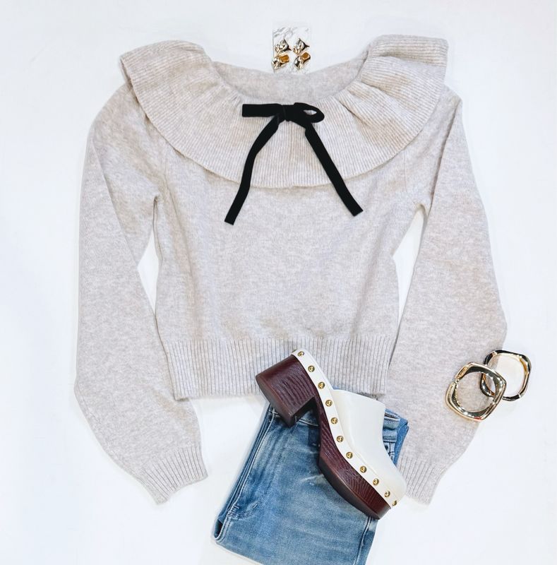 Velveteen Bow Ruffle Sweater