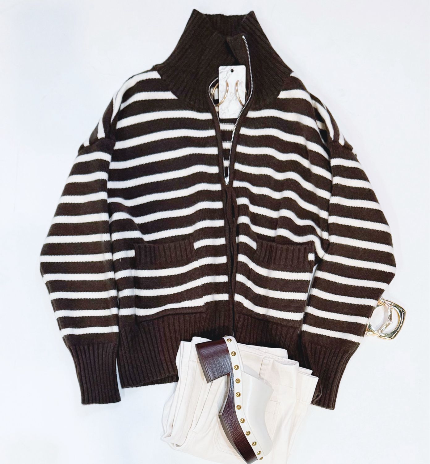 Espresso Stripe Zip Sweater