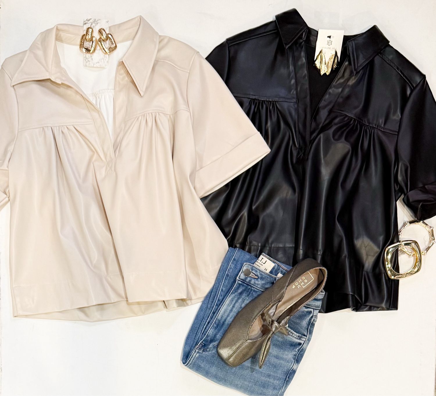 Holiday Party Leather Top (Ecru)