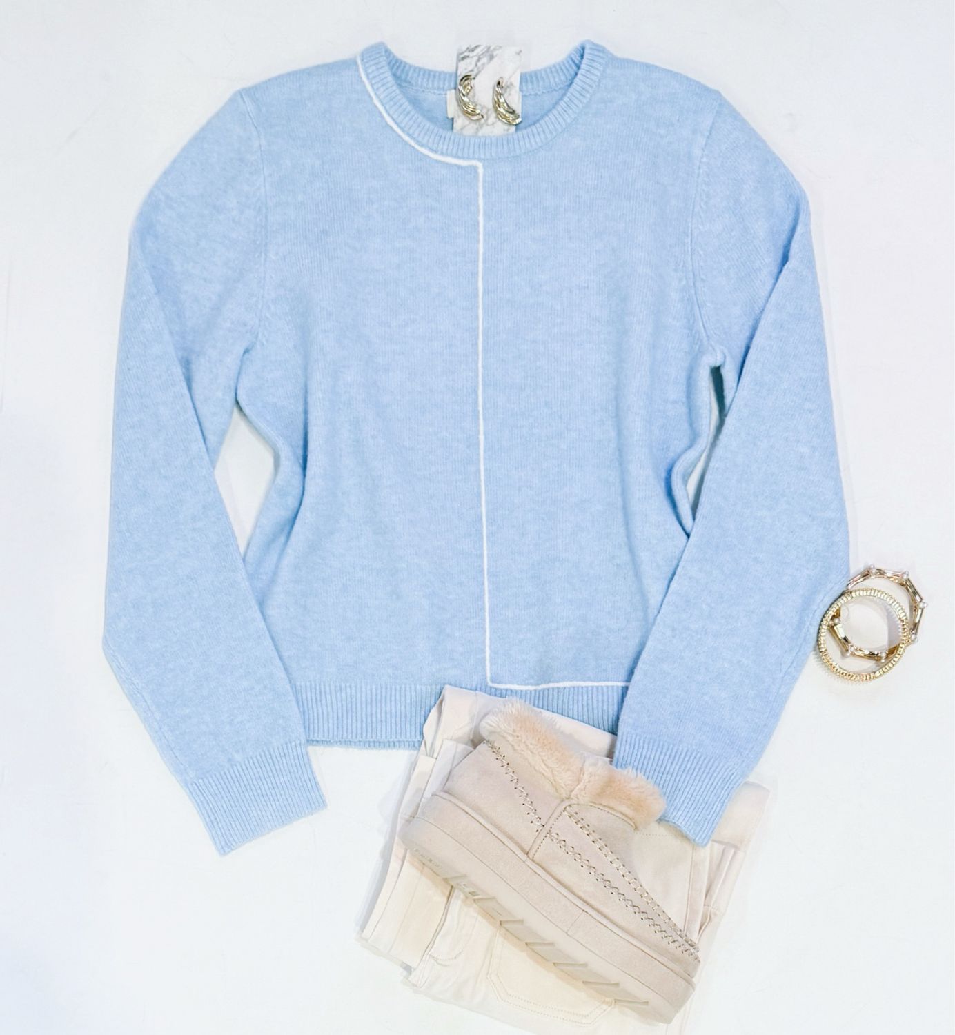 Blue Frost Top Stitch Sweater