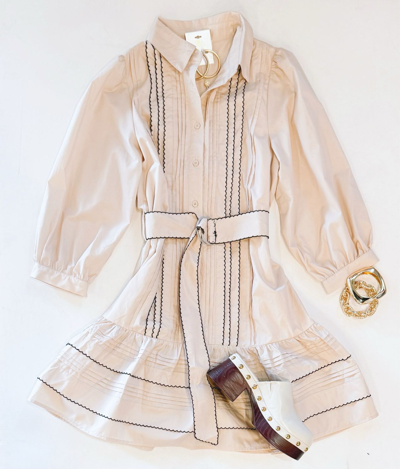 Flourish Scallop Belted Dress