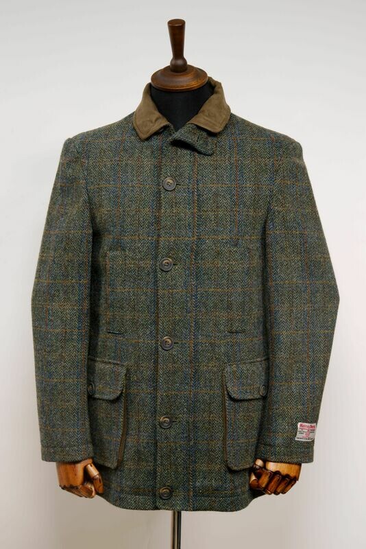 Harris Tweed Boyd Field Coat | Green Herringbone With Overcheck