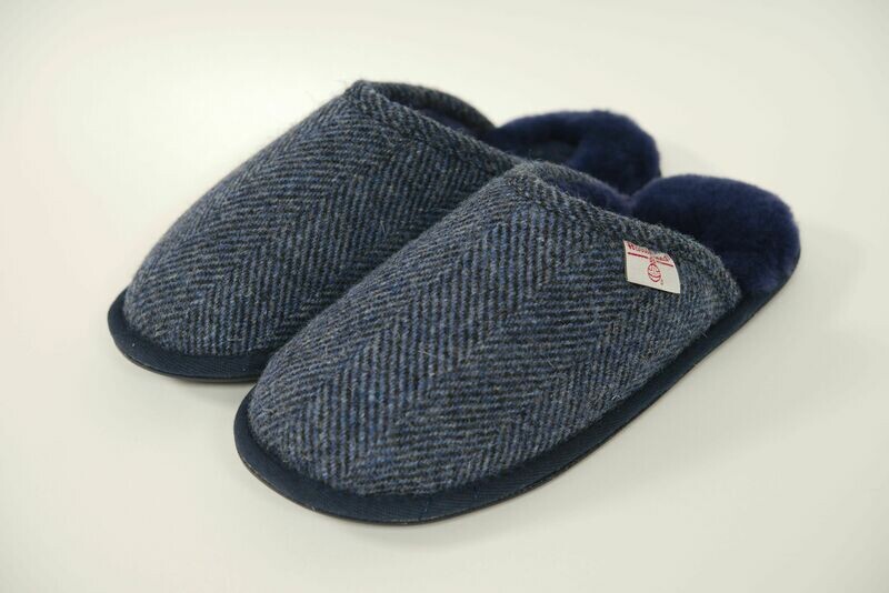 Harris Tweed William Slippers | Navy Herringbone