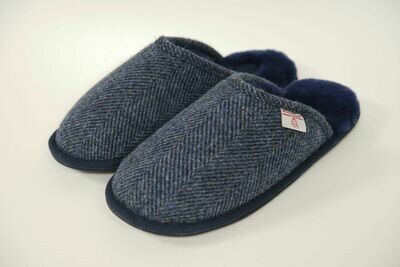 Harris Tweed William Slippers | Navy Herringbone