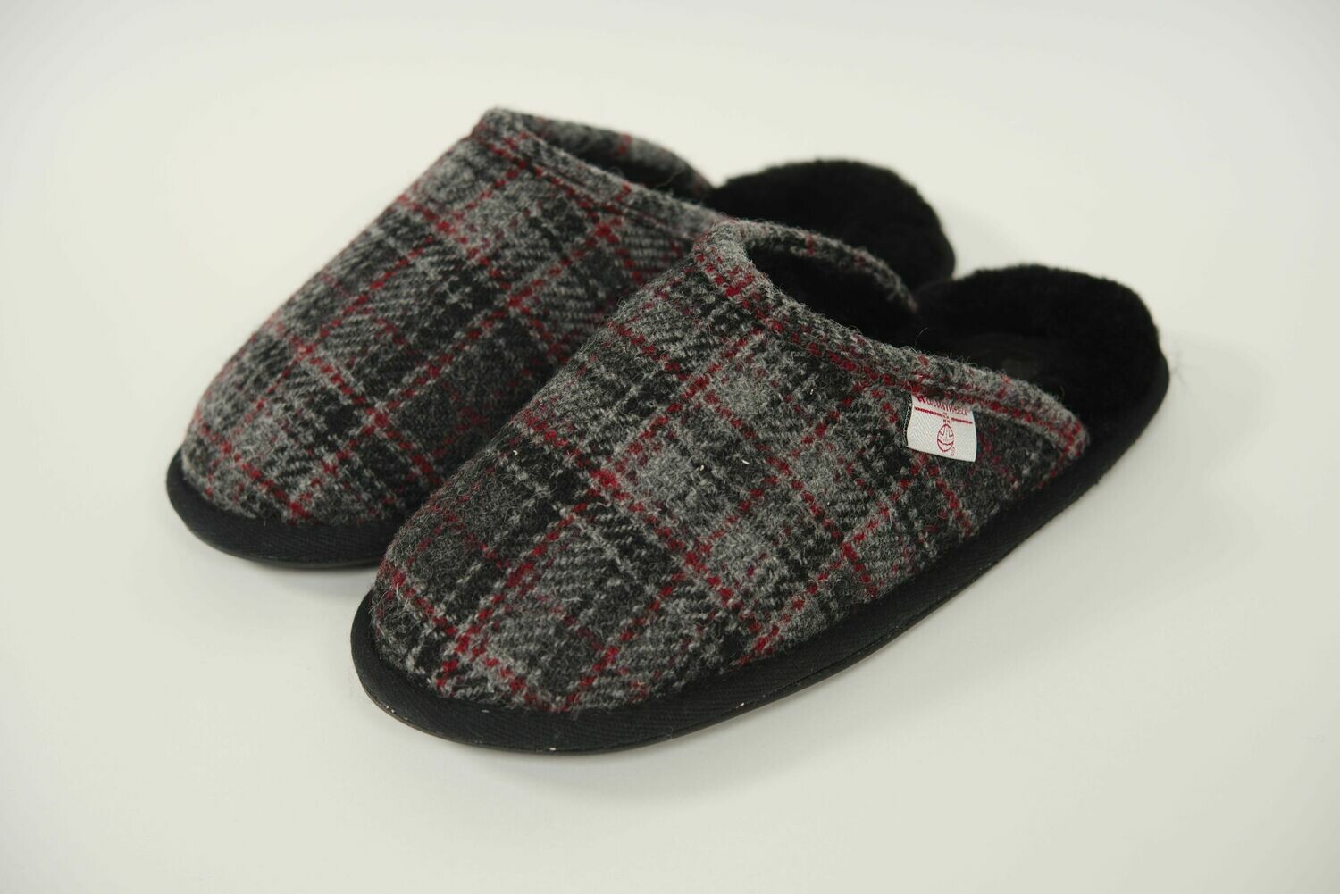 Harris Tweed William Slippers | Black/Grey Check
