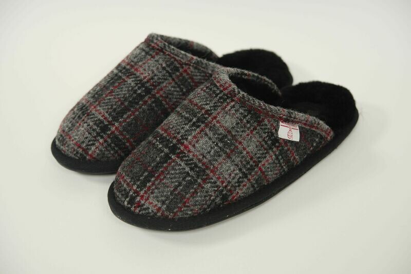 Harris Tweed William Slippers | Black/Grey Check