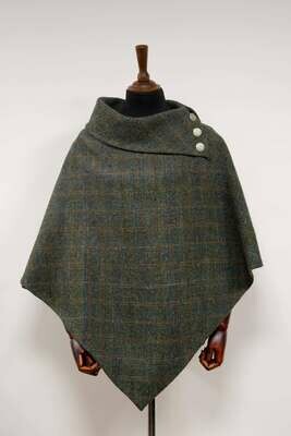 Harris Tweed Ladies Celtic Cape | Green Herringbone With Overcheck