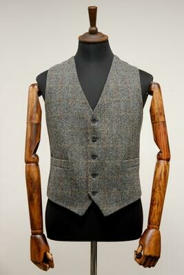 Harris Tweed Mens Waistcoat  | Grey Herringbone With Overcheck (Plastic Buttons)