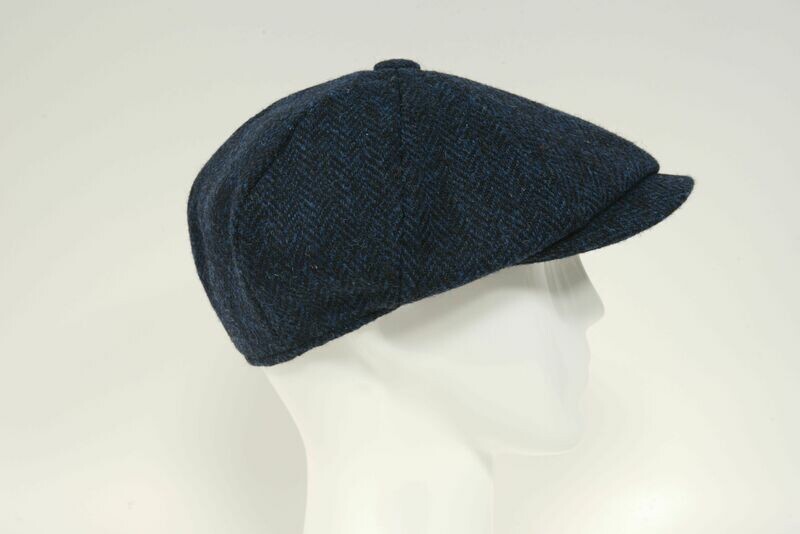 Harris Tweed 8 Piece Flat Cap | Navy Herringbone (FW3302)