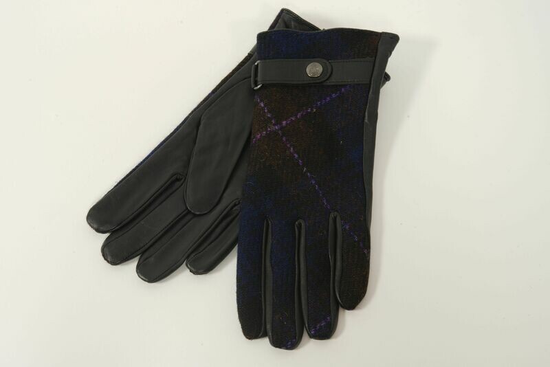Harris Tweed Ladies Gloves | Brown Blue Purple Overcheck (HT54)
