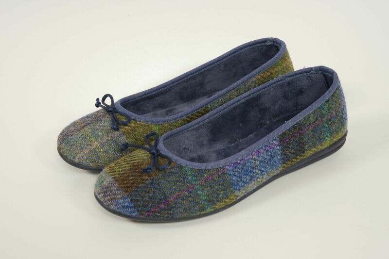 Harris Tweed Ballerina Pumps | Denim Sage