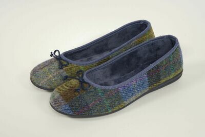 Harris Tweed Ballerina Pumps | Denim Sage