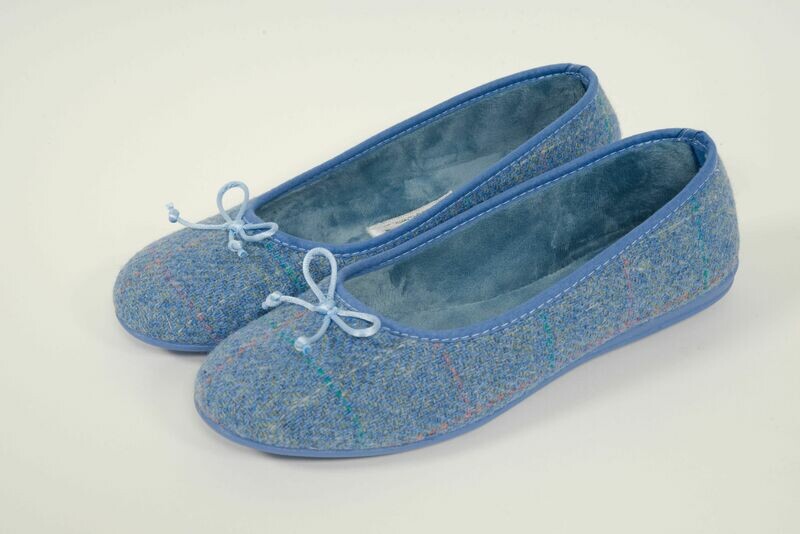 Harris Tweed Ballerina Pumps | Sky Windowpane