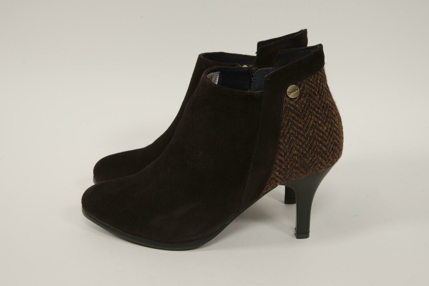 Harris Tweed Ankle Boots Coffee Herringbone