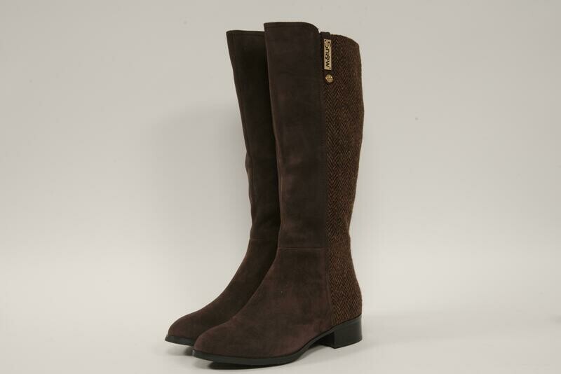 Harris Tweed Knee High Boots | Coffee Herringbone