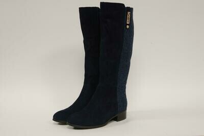Harris Tweed Knee High Boots | Navy Herringbone