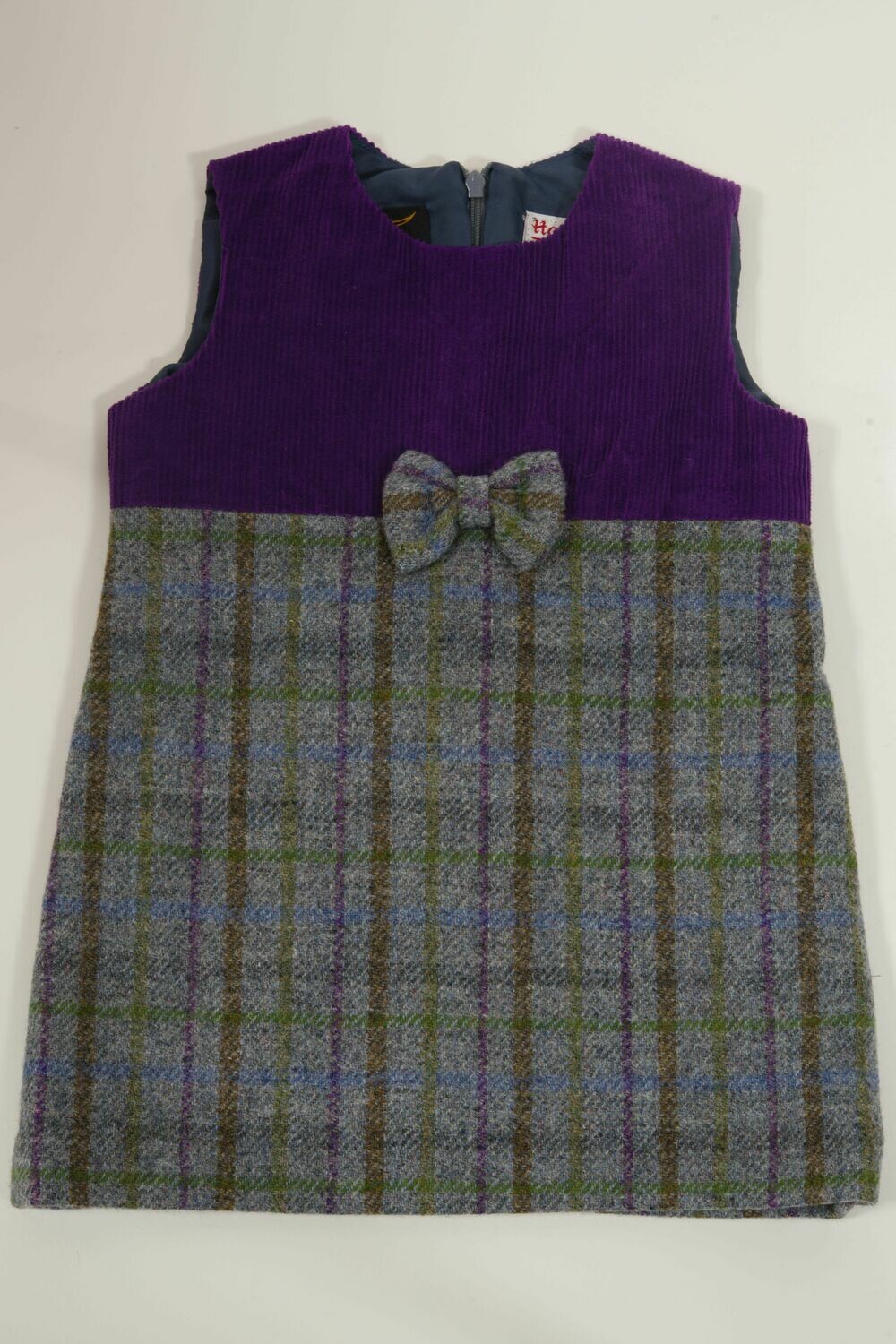 Harris Tweed Childrens Dress | Grey/Purple Check