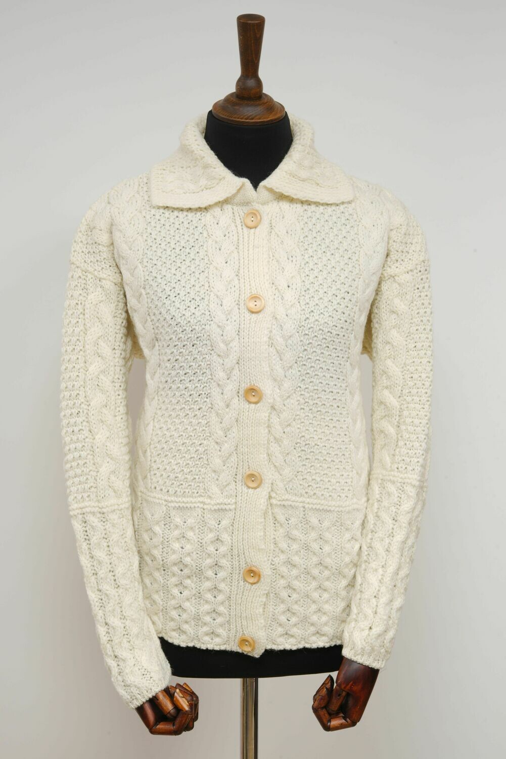 Aran Pattern Cardigan | Ecru Cream (Light Buttons)
